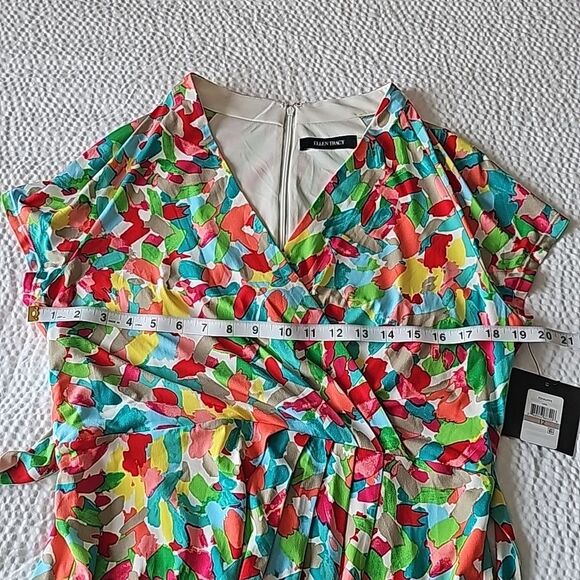 Ellen Tracy NWT Short Sleeve Fit and Flare Wrap Dress Multicolor Size 12 - Picture 10 of 13